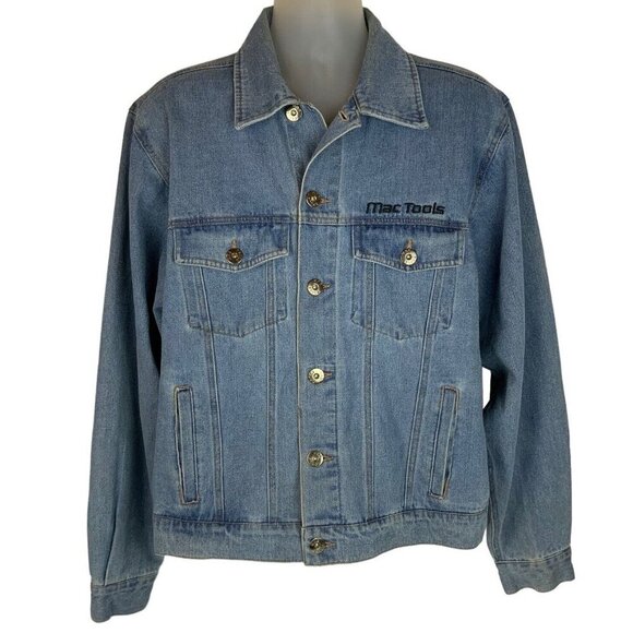 Mac Tools Denim Trucker Jacket Mens L Embroidered Racing Auto Mechanic Style - Picture 3 of 9